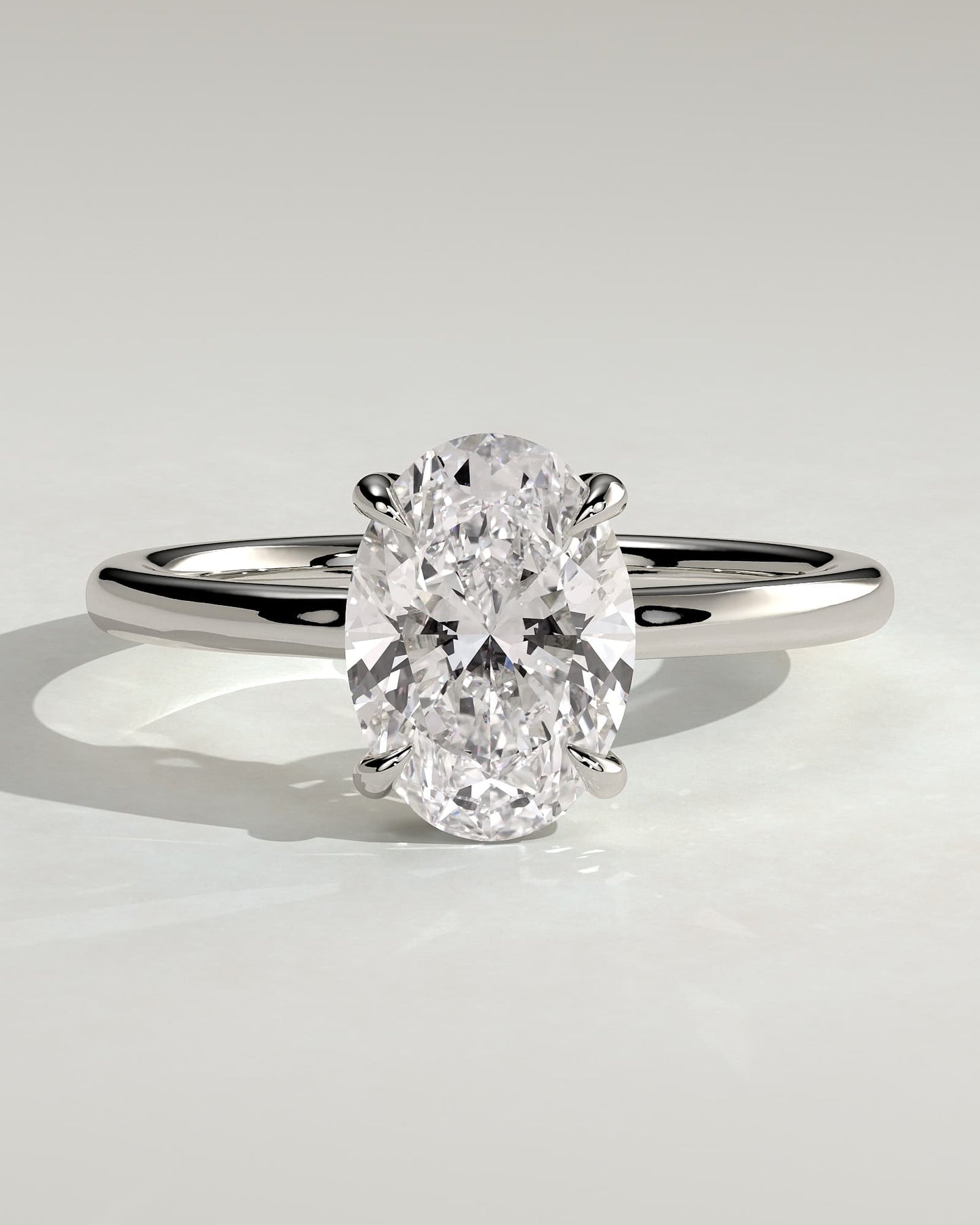 Kiana - Oval Claw Solitaire with Hidden Halo and Floating Cathedral Low Setting Engagement Ring - Platinum