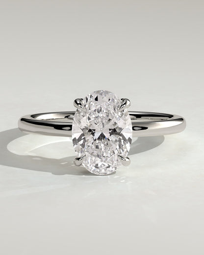 Kiana - Oval Claw Solitaire with Hidden Halo and Floating Cathedral Low Setting Engagement Ring - Platinum