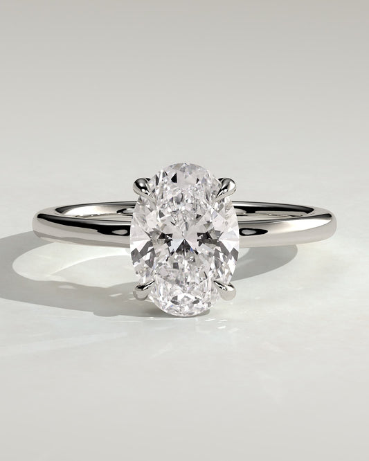 Kiana - Oval Claw Solitaire with Hidden Halo and Floating Cathedral Low Setting Engagement Ring - White Gold
