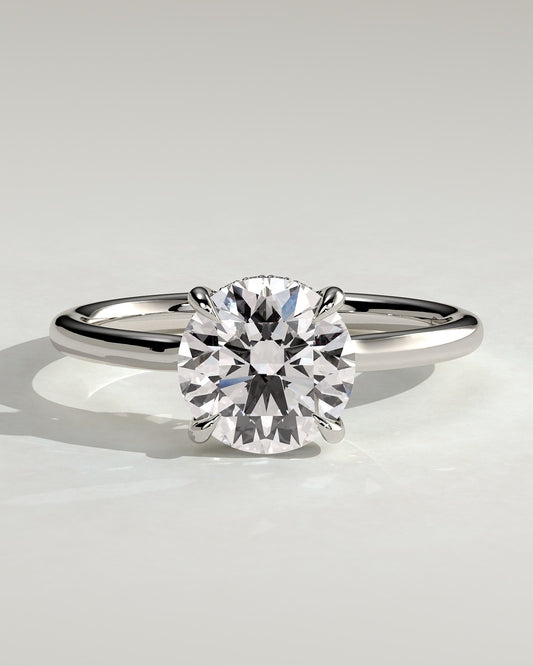 Luna - Round Claw Solitaire with Hidden Halo and Floating Cathedral Low Setting Engagement Ring - Platinum