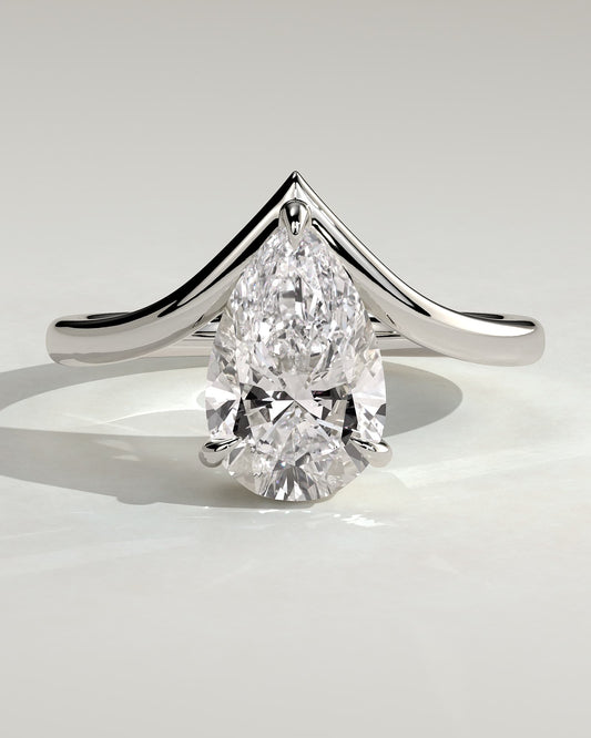 Riley - Pear Claw Solitaire with V Band Engagement Ring - Platinum