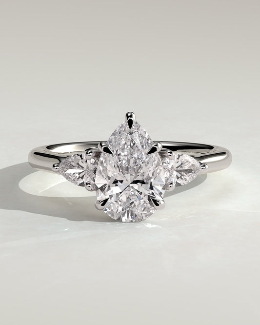 Rosalia - Pear Claw Trilogy with Pear Side Stones and Floating Cathedral High Setting Engagement Ring - White Gold