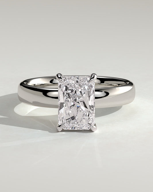 Angelina - Radiant Claw Solitaire with Cigar Band and Hidden Halo Engagement Ring - Platinum