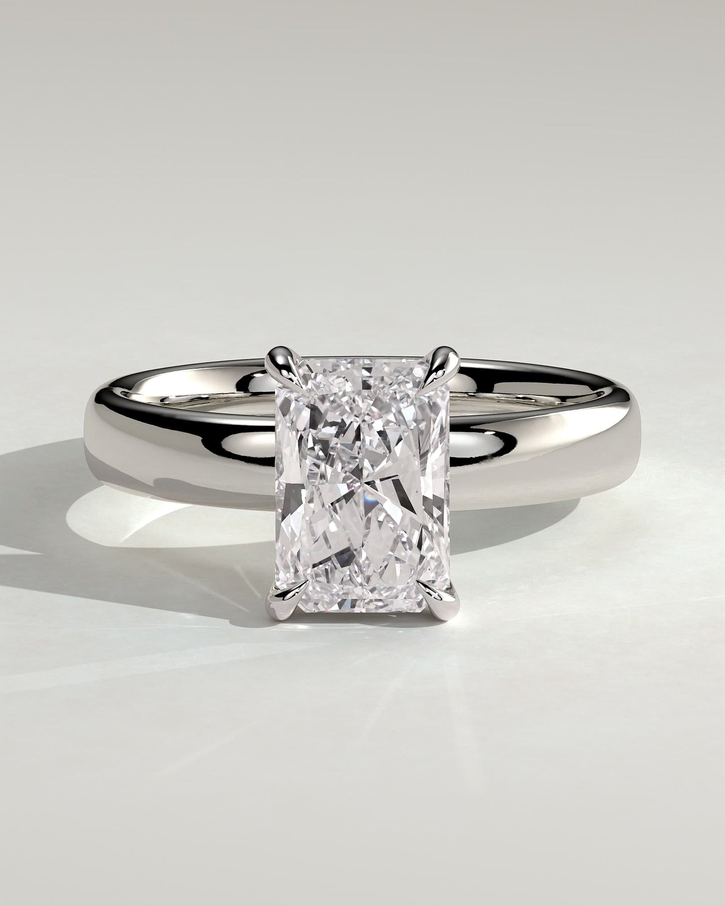 Angelina - Radiant Claw Solitaire with Cigar Band and Hidden Halo Engagement Ring - White Gold - white gold - Lara Jewels