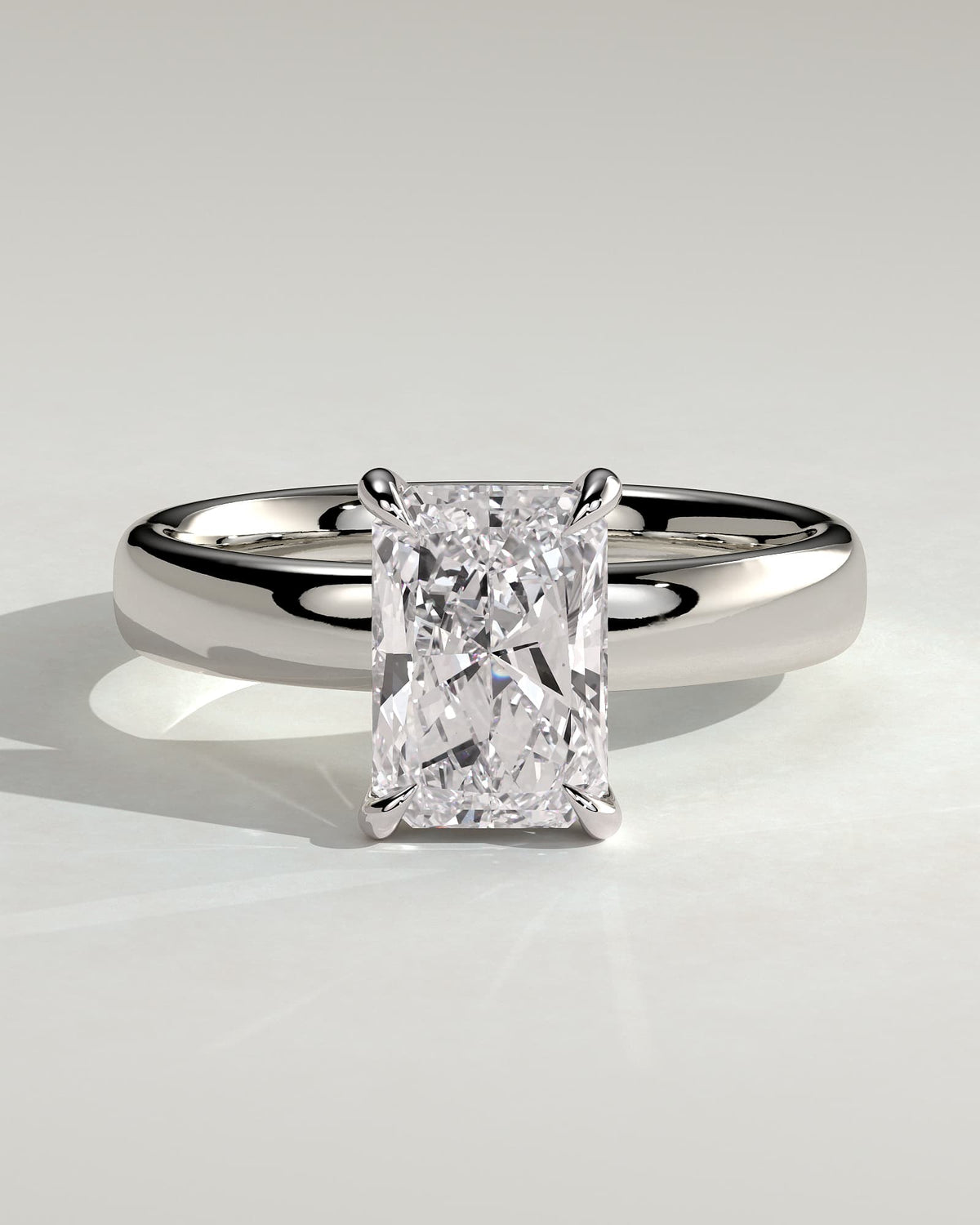 Angelina - Radiant Claw Solitaire with Cigar Band and Hidden Halo Engagement Ring - White Gold - white gold - Lara Jewels