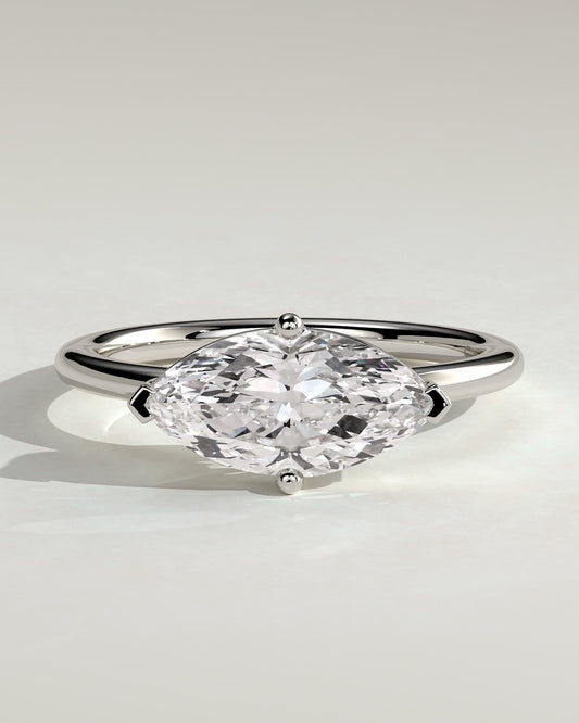 River - Marquise East West Claw Solitaire with Raised Basket Gallery Engagement Ring - White Gold