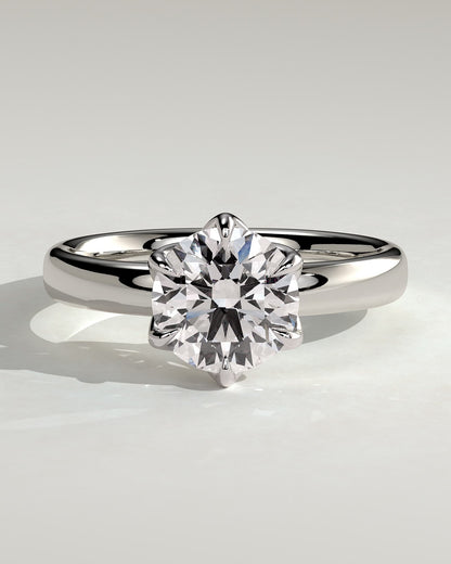 Jayden - Round Claw Solitaire with Petal Gallery and Cigar Band Engagement Ring - White Gold