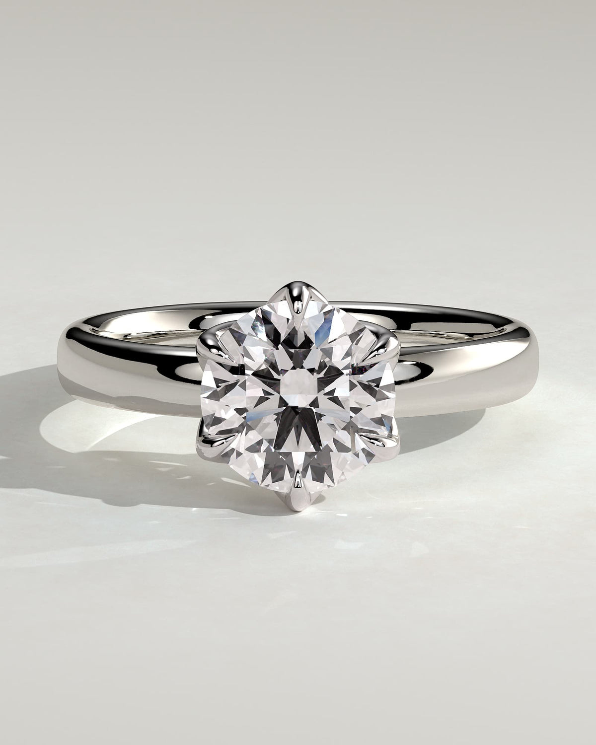 Jayden - Round Claw Solitaire with Petal Gallery and Cigar Band Engagement Ring - Platinum