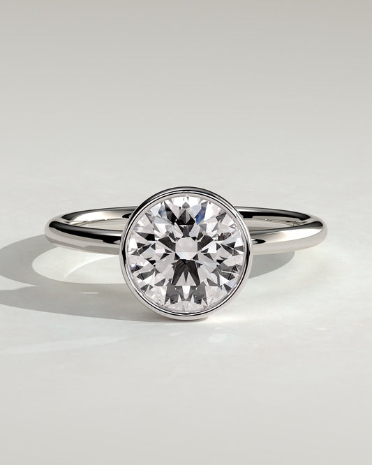 Ophelia - Round Bezel Solitaire with Petal Gallery Engagement Ring - White Gold