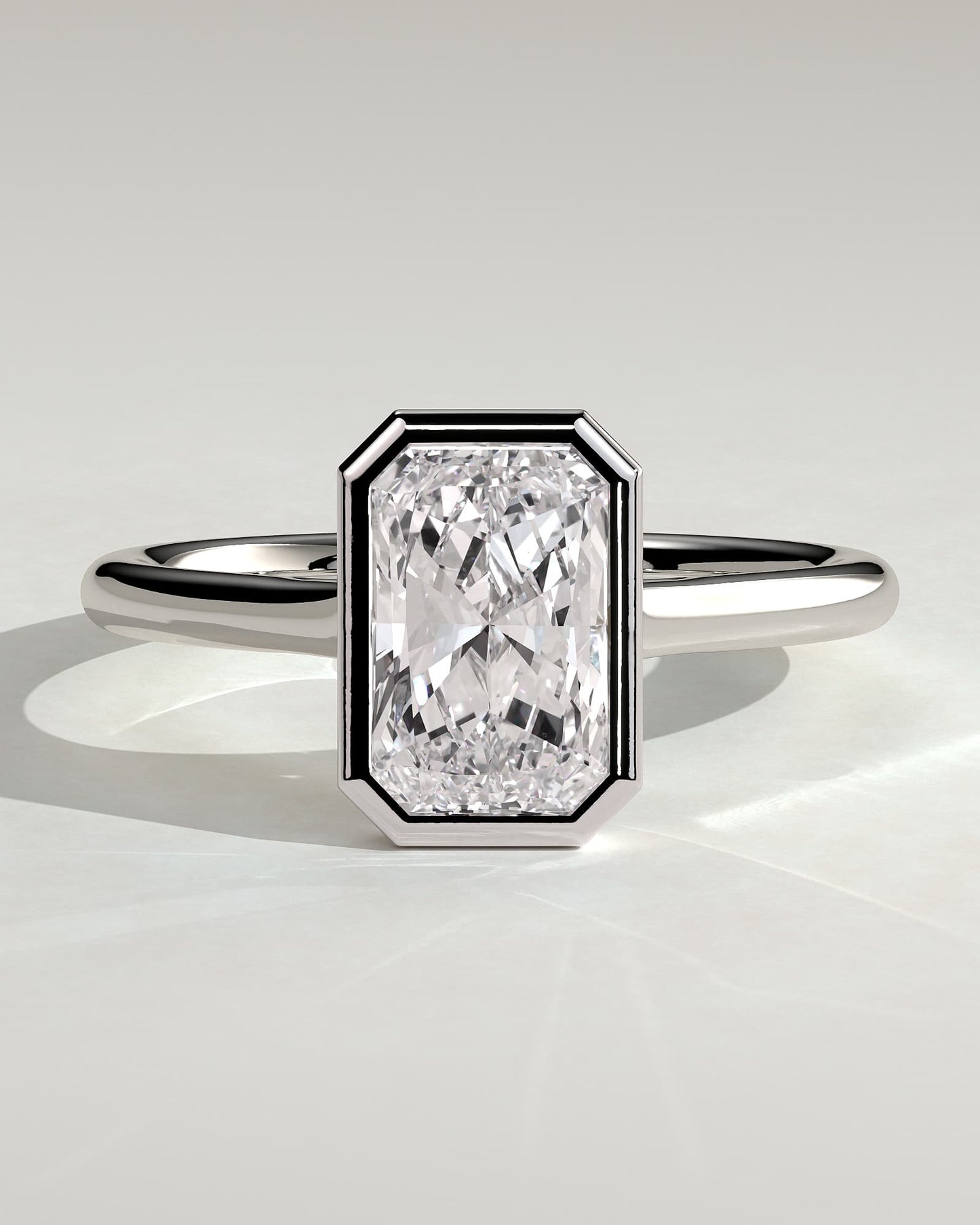 Rachel - Statement Radiant Bezel Solitaire with Open Cathedral High Setting Engagement Ring - Platinum