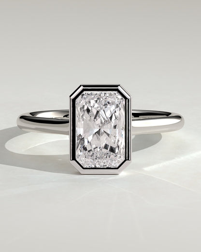 Rachel - Statement Radiant Bezel Solitaire with Open Cathedral High Setting Engagement Ring - White Gold
