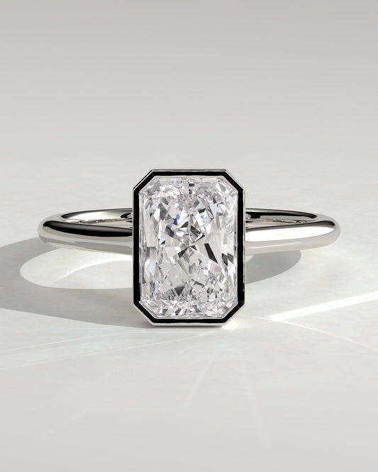Zoe - Radiant Bezel Solitaire with Open Cathedral High Setting Engagement Ring - White Gold