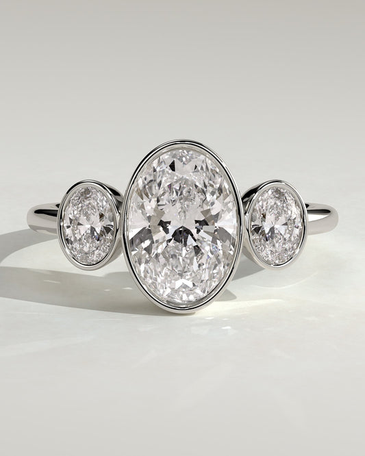 Zelda - Oval Bezel Trilogy Engagement Ring - White Gold