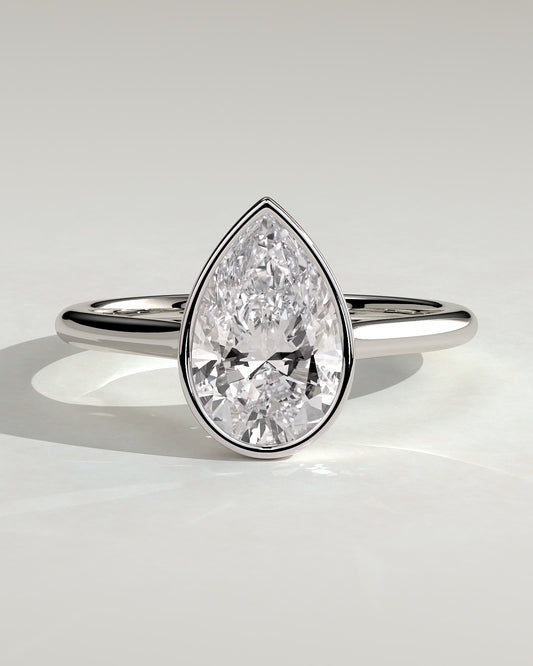 Paris - Pear Bezel Solitaire with Cathedral High Setting Engagement Ring - White Gold