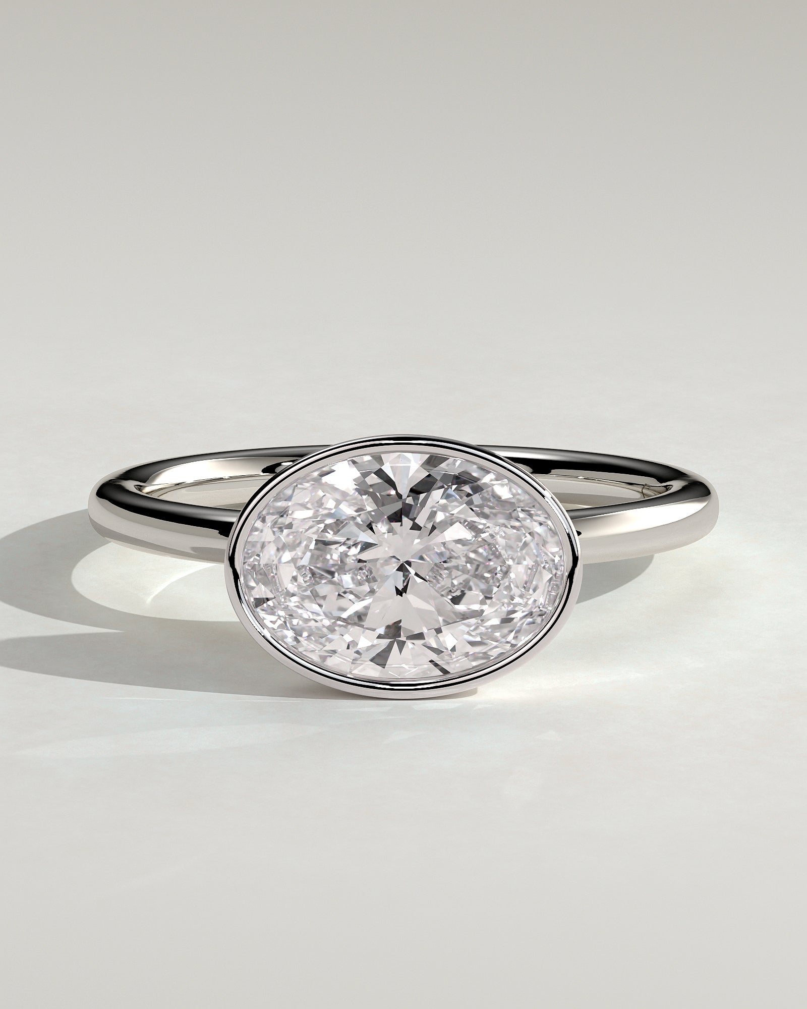 Erin - Oval East West Bezel Solitaire  Engagement Ring - Platinum - White Gold / Platinum 2ct