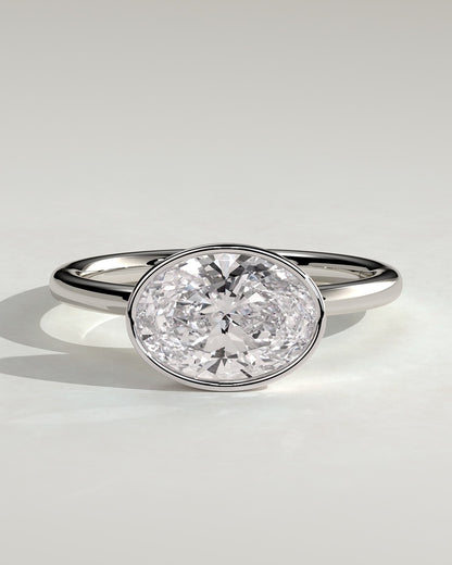 Erin - Oval East West Bezel Solitaire  Engagement Ring - White Gold