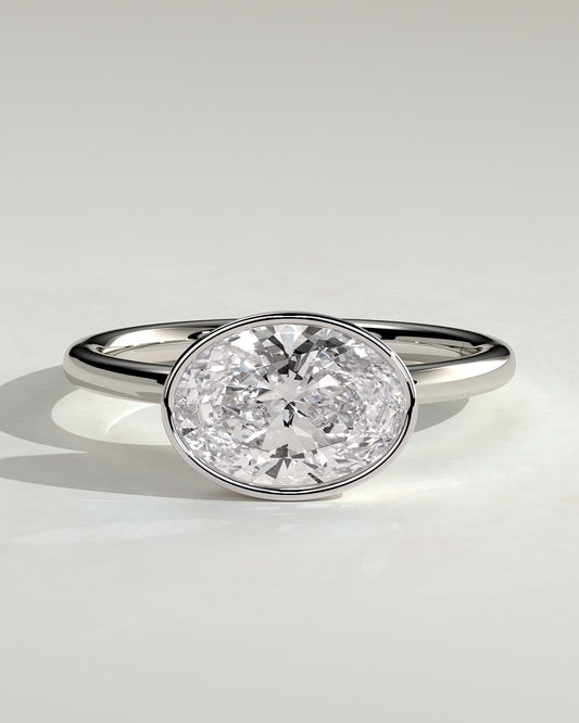 Erin - Oval East West Bezel Solitaire  Engagement Ring - White Gold