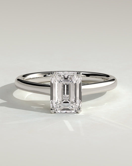 Nora - Emerald Claw Solitaire with Spiral Gallery and Cathedral Low Setting Engagement Ring - Platinum