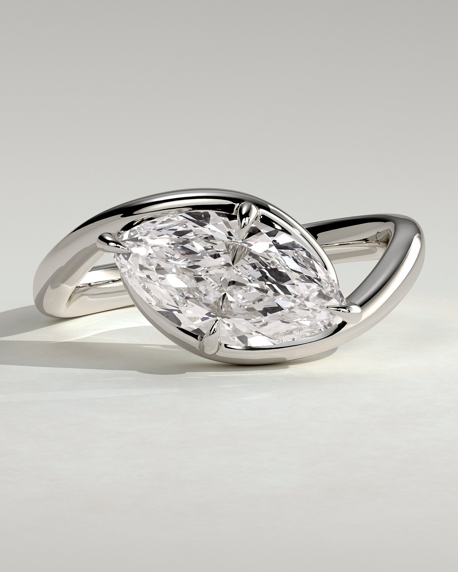 Beverly - Marquise East West Claw Solitaire with Bypass Band  Engagement Ring - Platinum - White Gold / Platinum 2ct