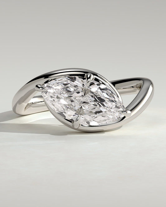 Beverly - Marquise East West Claw Solitaire with Bypass Band  Engagement Ring - Platinum