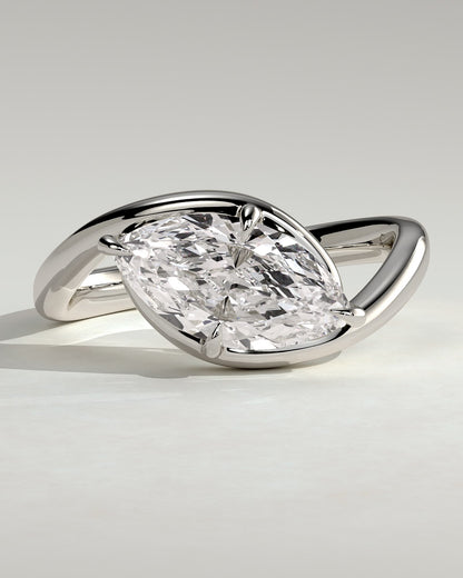 Beverly - Marquise East West Claw Solitaire with Bypass Band  Engagement Ring - White Gold