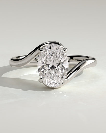 Kala - Oval Claw Solitaire with Bypass Band Engagement Ring - White Gold