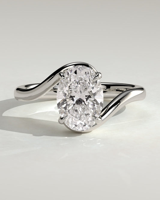 Kala - Oval Claw Solitaire with Bypass Band Engagement Ring - Platinum