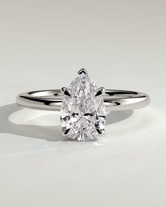 Nienna - Pear Claw Solitaire with Hidden Halo Engagement Ring - White Gold
