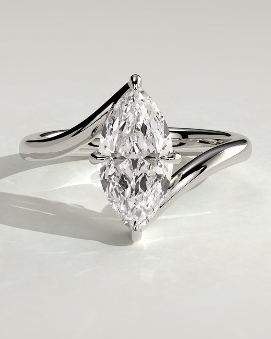 Sena - Marquise Claw Solitaire with Bypass Band Engagement Ring - Platinum