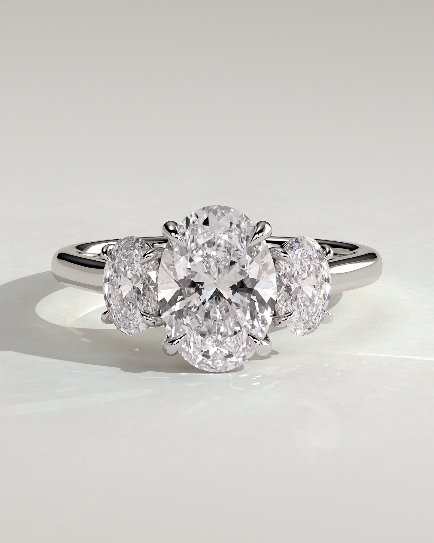 Isla - Oval Claw Trilogy with Oval Side Stones Engagement Ring - Platinum - White Gold / Platinum 2ct