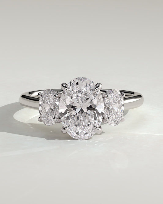Isla - Oval Claw Trilogy with Oval Side Stones Engagement Ring - Platinum