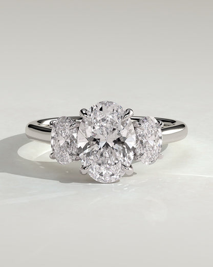 Isla - Oval Claw Trilogy with Oval Side Stones Engagement Ring - White Gold