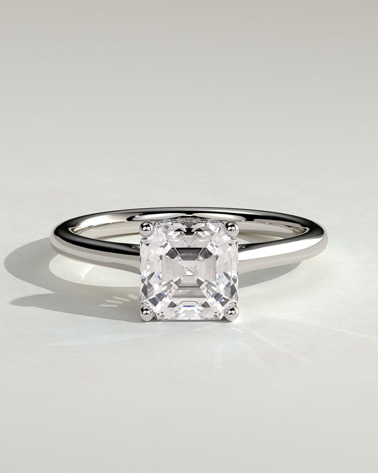 Nia - Asscher Claw Solitaire with Hidden Halo and Cathedral High Setting Engagement Ring - White Gold