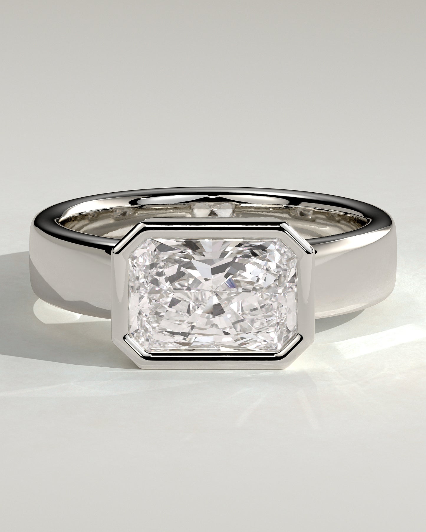 Frankie - Statement Radiant East West Bezel Solitaire with Flat Cigar Band Engagement Ring - Platinum - White Gold / Platinum 2ct