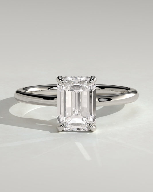 Nara - Emerald Claw Solitaire with Hidden Halo and Floating Cathedral Low Setting Engagement Ring - Platinum