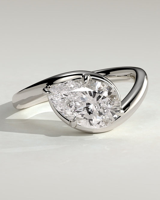 Jackie - Pear East West Claw Solitaire with Bypass Band  Engagement Ring - White Gold