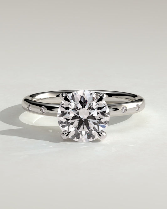 Nekija - Round Claw Solitaire with Inset Round Accent Stones Engagement Ring - Platinum