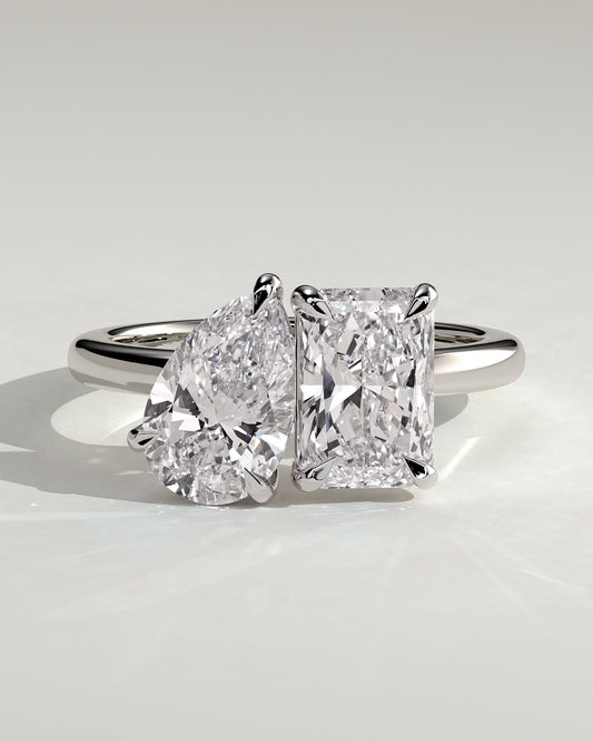 Morgan - Pear and Radiant Claw Toi et Moi Engagement Ring - Platinum