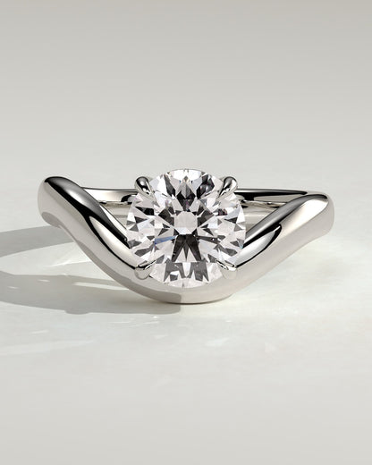 Charlotte - Round East West Claw Solitaire with Wave Band Engagement Ring - White Gold