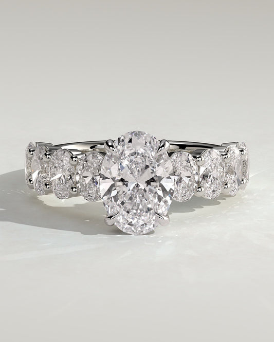 Vivianne - Oval Claw Solitaire with Half Eternity Oval Band and Hidden Halo Engagement Ring - White Gold
