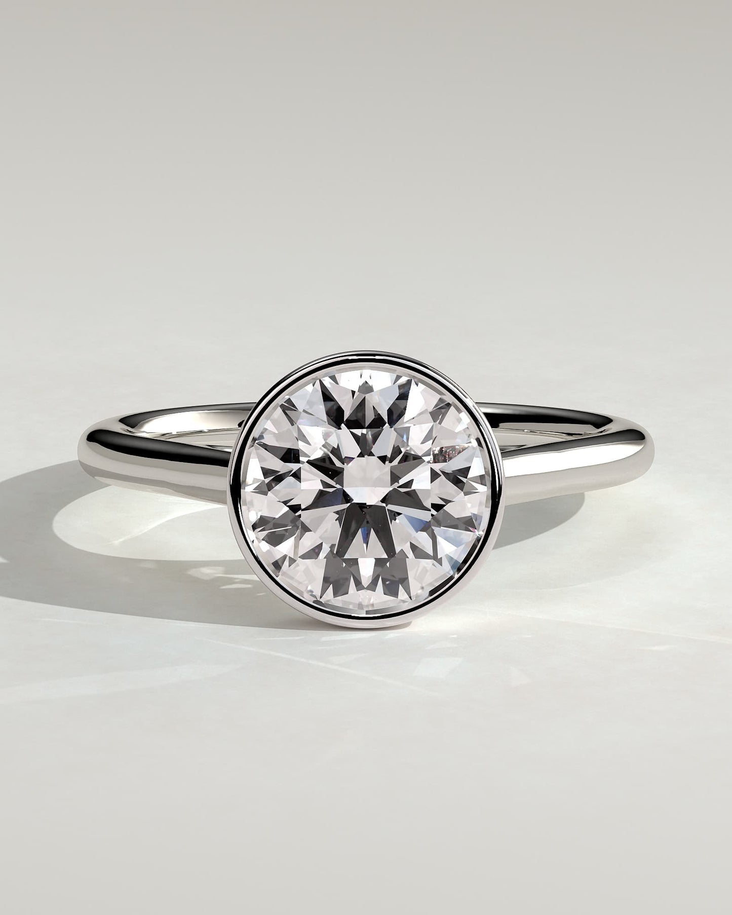 Kaylah - Statement Round Bezel Solitaire with Open Cathedral High Setting Engagement Ring - White Gold
