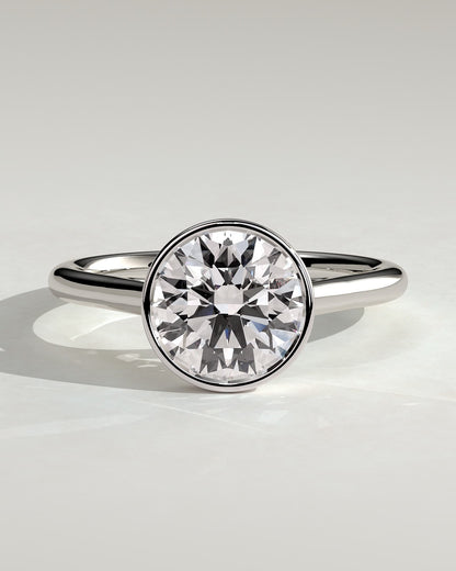 Kaylah - Statement Round Bezel Solitaire with Open Cathedral High Setting Engagement Ring - White Gold