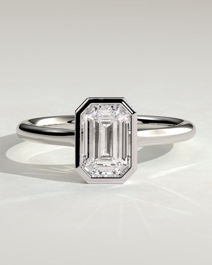 Journee - Statement Emerald Bezel Solitaire with Open Cathedral High Setting Engagement Ring - White Gold