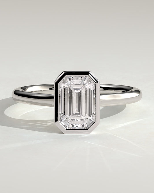 Journee - Statement Emerald Bezel Solitaire with Open Cathedral High Setting Engagement Ring - White Gold