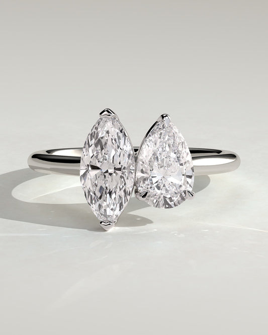 Jana - Pear and Marquise Claw Toi et Moi with Cathedral High Setting Engagement Ring - White Gold