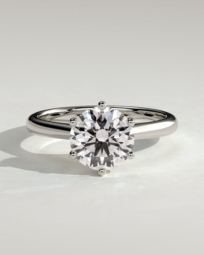 Jacqueline - Round Claw Solitaire with Solid Cathedral Low Setting Engagement Ring - Platinum