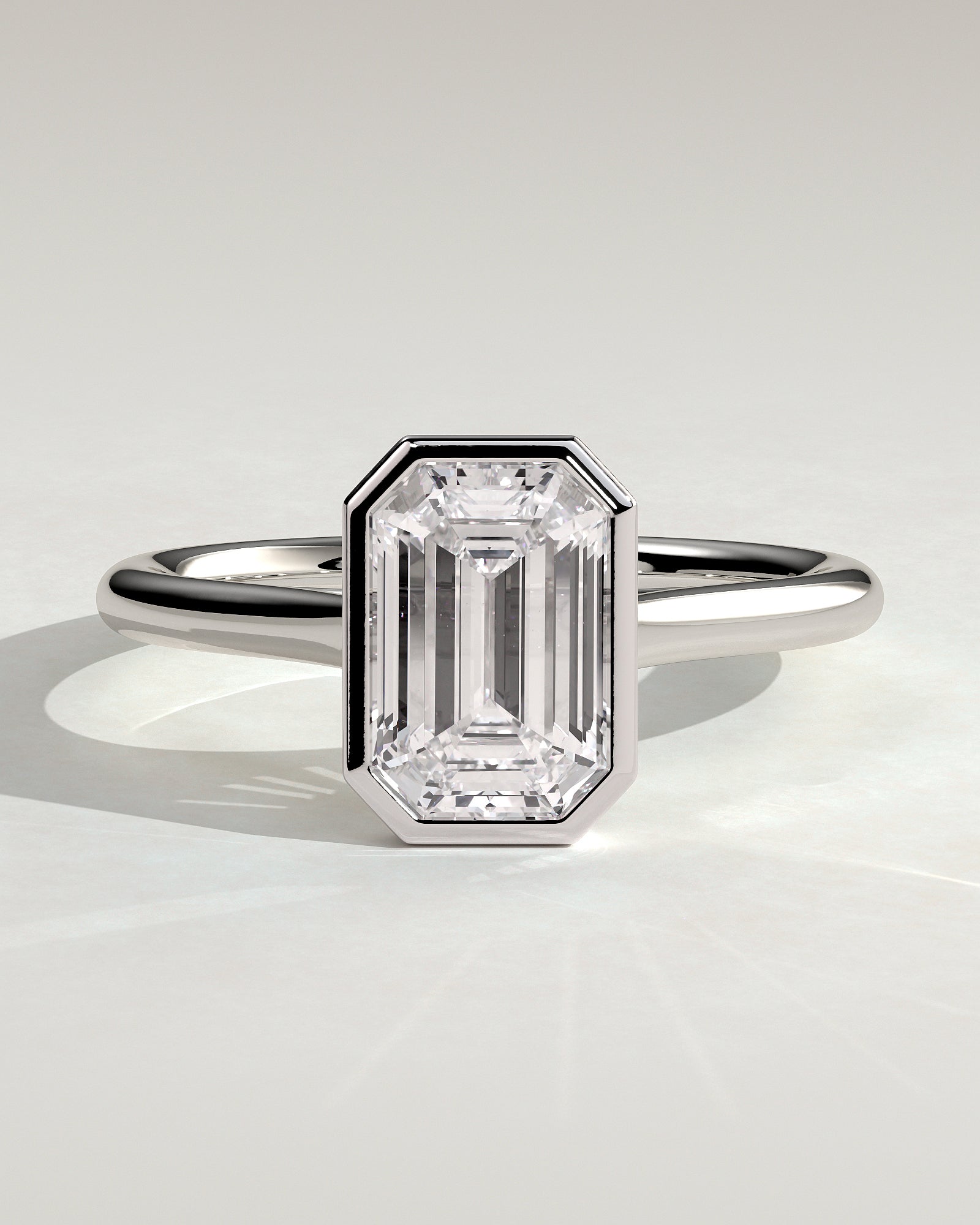 Imani - Emerald Bezel Solitaire with Cathedral High Setting Engagement Ring - Platinum - White Gold / Platinum 2ct