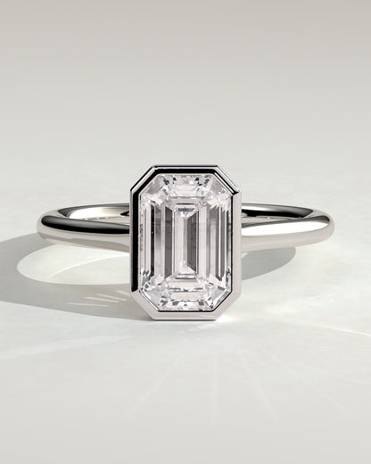 Imani - Emerald Bezel Solitaire with Cathedral High Setting Engagement Ring - Platinum