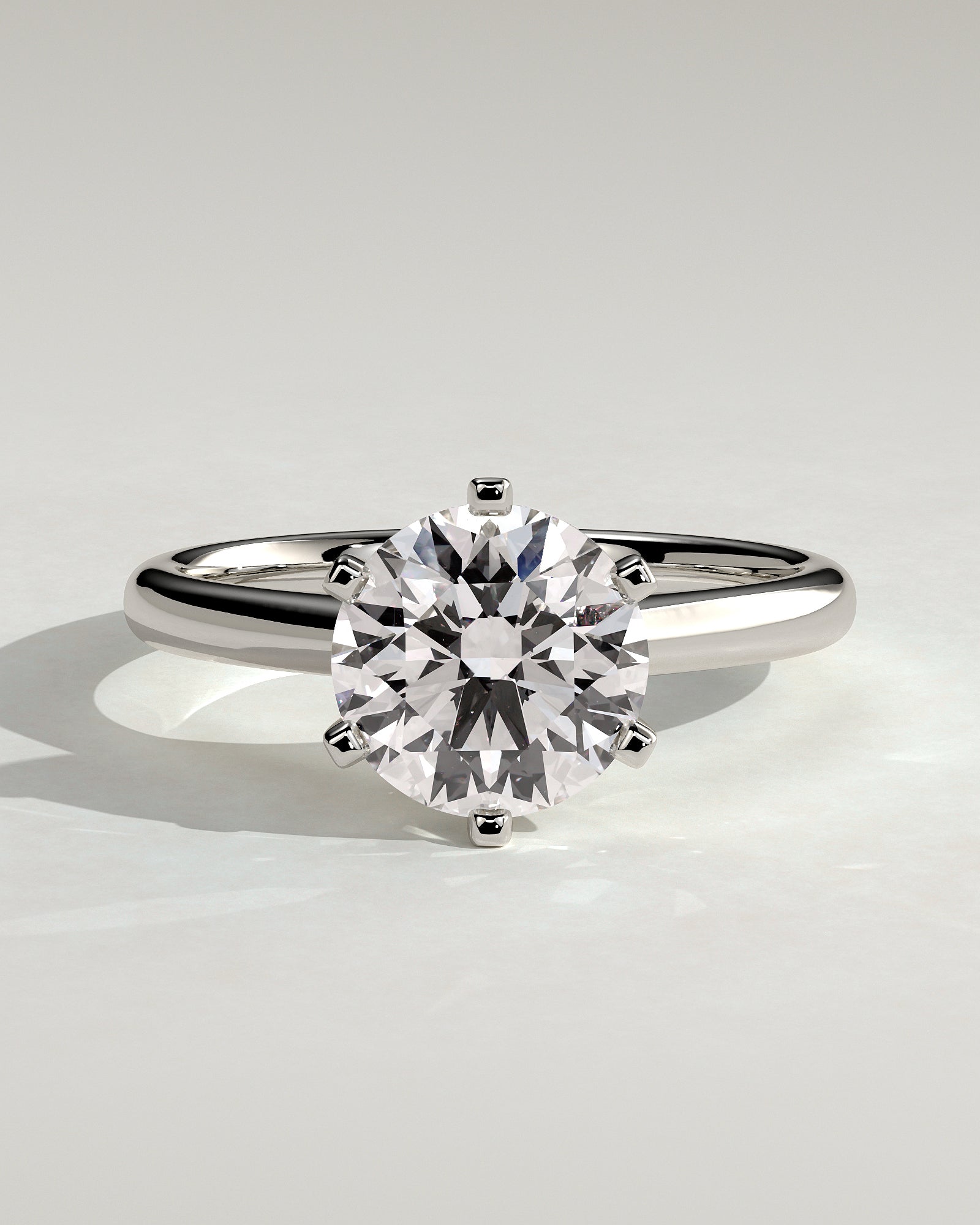 Gabrielle - Round Claw Solitaire with Square Tips and Solid Cathedral High Setting Engagement Ring - Platinum - White Gold / Platinum 2ct