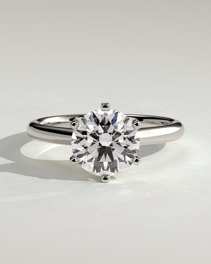 Gabrielle - Round Claw Solitaire with Square Tips and Solid Cathedral High Setting Engagement Ring - Platinum